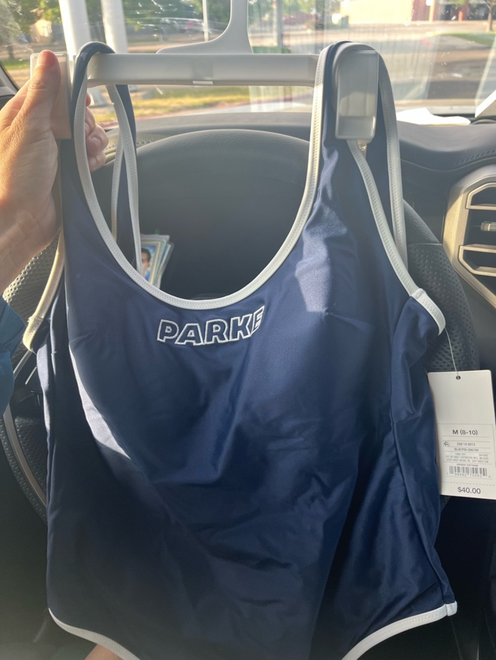 Parker Navy and White Athletic Swim Top